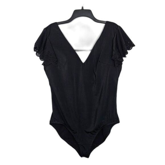 Cacique Swimsuit Sz 16 One Peice Full Coverage Flutter Sleeve Black - Picture 1 of 5